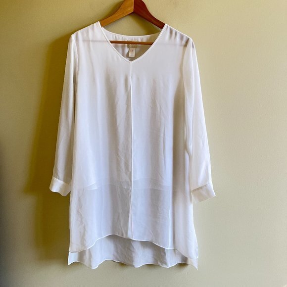 CHICO'S WHITE TUNIC TOP‎ SPLIT FRONT LINED BLOUSE W - Picture 1 of 8